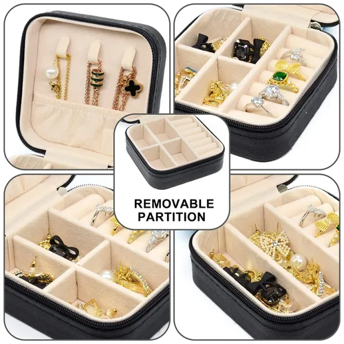 Vista 6 de KEINE MARKE Joyero pequeño estuche de joyería portátil de viaje para anillo dije aretes collar organizador de pulseras cajas de almacenamiento negro