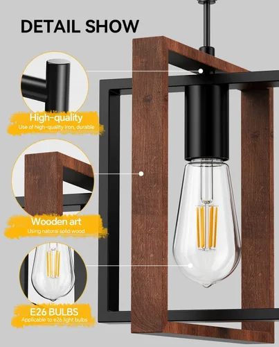 Vista 3 de Lámpara de pie industrial de 67 pulgadas con pantalla de madera y metal negro, lámpara de pie moderna, lámpara alta rústica para sala de estar