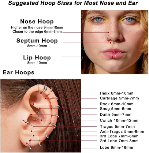 Vista 4 de Jstyle - Piercing de aro para nariz acero quirúrgico para cartílago tragus helix piercing Daith