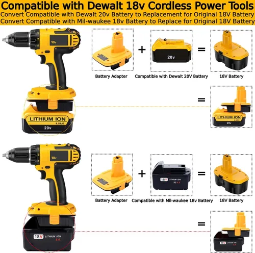 Vista 2 de Tulepowceeng Paquete de 2 adaptadores de batería DM18D compatibles con herramientas Dewalt de 18V, convertidor compatible con Dewalt de 20V