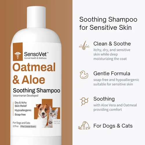 Vista 2 de Champú de avena y aloe para perros y gatos, fórmula hidratante para piel seca con picazón, erupciones y alergias, hipoalergénico para pieles