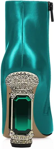 Vista 73 de FSJ Botas de tacón alto con punta puntiaguda para mujer, con tacón alto, con cremallera lateral brillante, estilo casual, para uso diario, zapatos