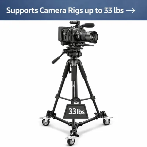 Vista 3 de Elite Series - Trípode universal profesional con ruedas de bloqueo y bloqueo de un solo paso para todas las cámaras y videocámaras y un paño