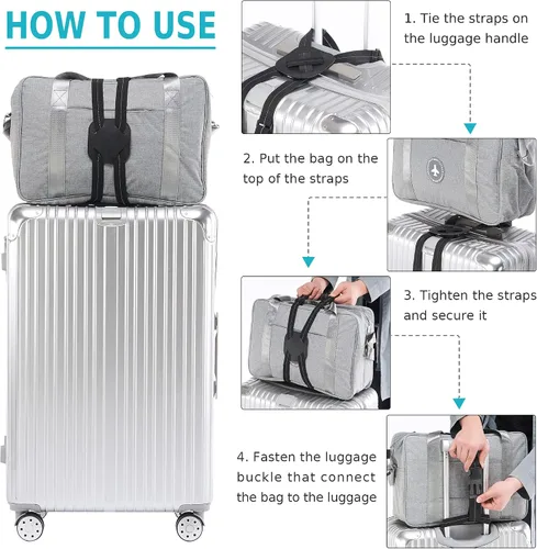 Vista 6 de Travelkin - Correa elástica para maletas, bolsa de viaje, cinturón elástico para maletas, añade una bolsa (negro)