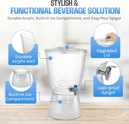 Vista 6 de Dispensador de bebidas para fiestas (2.5 galones), dispensador de agua de plástico grande para encimeras, sin ensuciar, fácil de montar y lavar