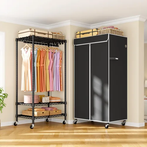 Vista 7 de ULIFHOME P6C - Perchero mediano con tapa, estante de ropa cubierto