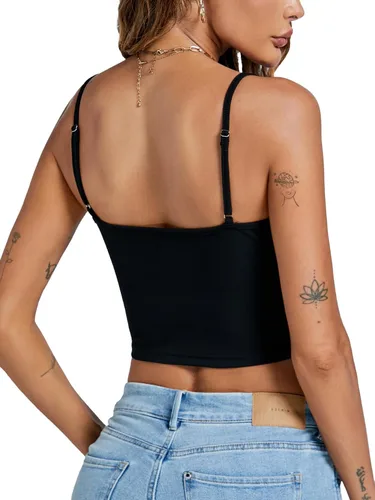 Vista 2 de LYANER Camisola sexy con cuello en V y ribete de encaje para mujer