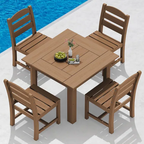 Vista 22 de SERWALL Juego de mesa y sillas de comedor para exteriores HDPE para 4 Azul marino
