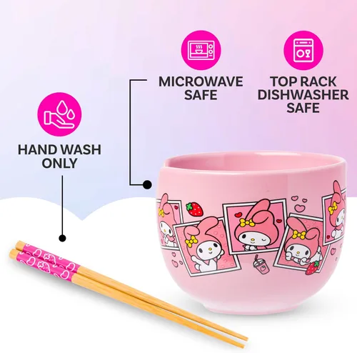 Vista 144 de Silver Buffalo Hello Kitty y sus amigos Chococat - Tazón de cerámica para ramen y arroz con palillos, patrón a cuadros, apto para microondas, 20
