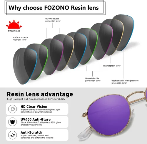 Vista 6 de Fozono Retro Round Polarized Sunglasses for Women Men Classic Metal Frame Small Sun Glasses UV Protection