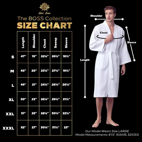 Vista 2 de Lotus Linen Bata de baño de algodón SPA para hombre, bata suave de lujo para hombre