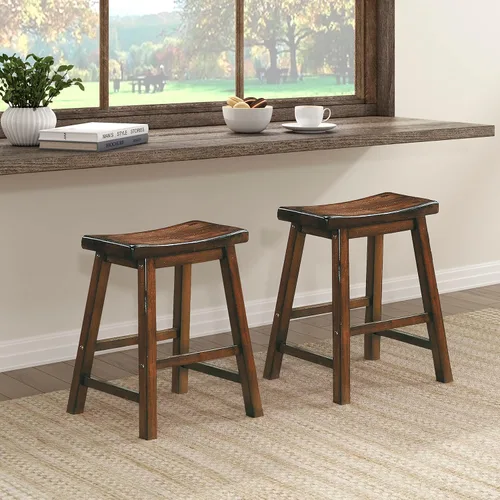 Vista 11 de Lexicon Finnian Saddle - Juego de 2 taburetes de madera maciza, taburetes de cocina para comedor, asientos de silla de mostrador sin brazos, Arena