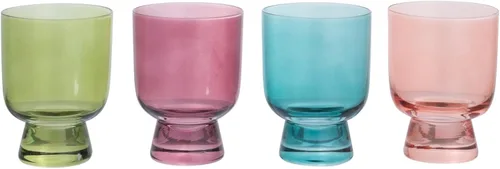Vista 5 de Creative Co-Op Vasos soplados a mano, 6 onzas, cristalería de 4 colores surtidos, multicolor