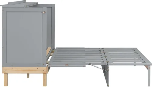 Vista 9 de Cama Murphy de tamaño Queen, cama de madera con patas, gris