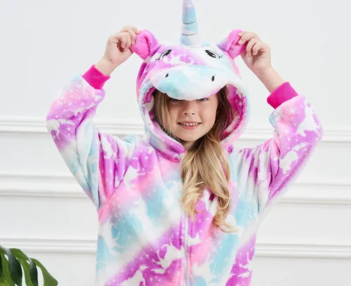 Vista 29 de Disfraz de unicornio con capucha para niñas, disfraz de una pieza para Halloween