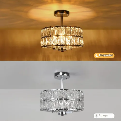 Vista 6 de Lámpara de techo redonda de cristal de 3 luces, moderna lámpara de pasillo de 12.6 pulgadas, lámpara de cocina semiempotrada cromada con pantalla