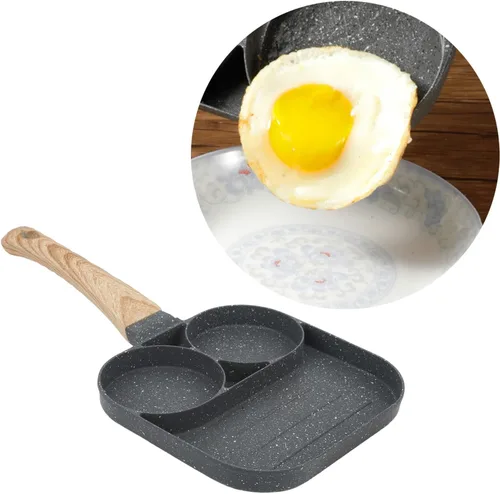 Vista 9 de Sartén para huevos, sartén para panqueques con tapa antiadherente de 3 secciones Sartén de huevo frito de aleación de aluminio para el desayuno