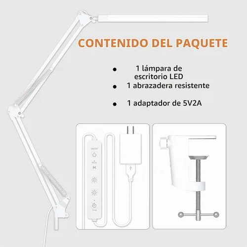 Vista 9 de TROPICALTREE Lámpara de escritorio LED para oficina en casa, con abrazadera y 3 modos de luz Lámpara de 14W con brillo ajustable de 5000K
