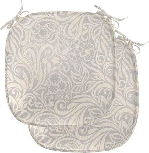 Vista 173 de Lunarable Cojín de asiento para silla de café, siluetas de taza de café expreso con frijoles fuente de cafeína, ilustración de bebidas gourmet