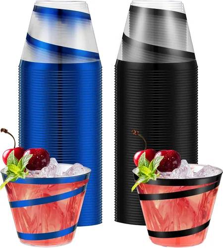 Vista 23 de Gejoy Vasos de plástico con borde de 9 onzas, vasos desechables para beber vino, vasos de graduación transparentes y elegantes para suministros