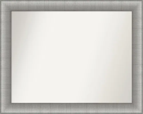 Vista 511 de Amanti Art Espejo de baño plateado para sobre el fregadero, 28 x 37 pulgadas, elegante espejo rectangular de peltre cepillado, marco de madera