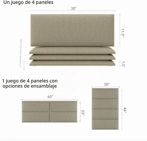Vista 3 de Vänt - Paneles tapizados de pared, cabeceros de pared tamaño Queen/Full, color beige boucle, juego de 4 paneles