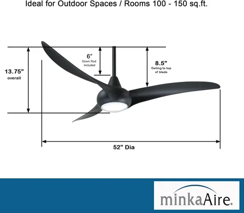 Vista 3 de Minka Aire F844-CL Ventilador de techo Light Wave LED de 52 pulgadas con luz y control remoto, carbón
