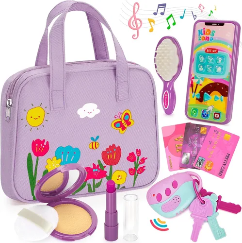Vista 8 de Officygnet Bolso de Juguete para Niñas, 1, 2, 3 Años de Edad, Bolso de Niña Pequeña Juguetes con Kit de Maquillaje de Fantasía, Juguete de Juego