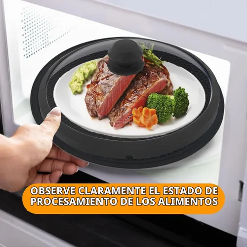 Vista 3 de Tapa de microondas de vidrio con protección contra salpicaduras con mangos de silicona anti-quemaduras y borde ventilado para cubrir ollas y platos