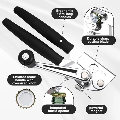Vista 2 de Abrelatas comercial manual resistente con imán Extra Long Handles,Ergonomic Design Large Handheld Open Easy for Big Cans,Home Kitchens,Seniors &