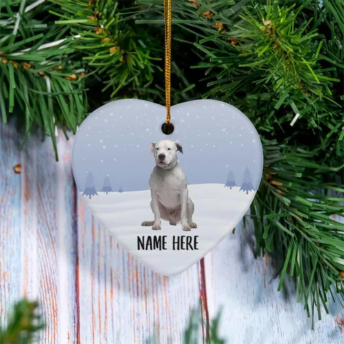 Vista 2 de Personalized Name Dogo Argentino White Sitting Christmas Tree Ornaments Ceramic Heart Decorations Gifts for Dog Lovers