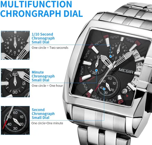 Vista 4 de MEGIR Reloj de pulsera analógico de cuarzo luminoso para hombre con correa de acero inoxidable para colección MS2018