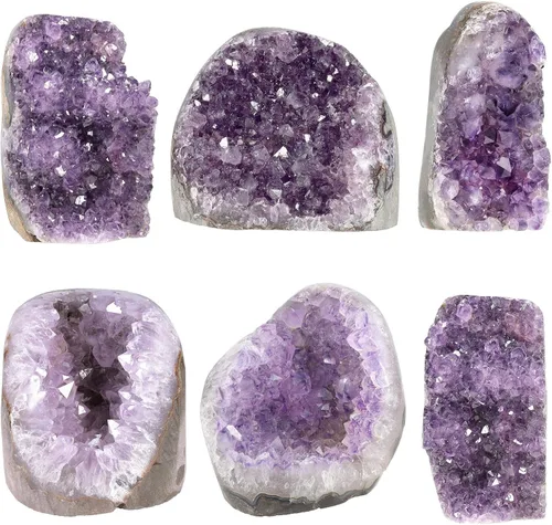 Vista 15 de SUNYIK - Racimo de amatista natural, piedra preciosa en bruto curativa con puntas de cristales, drusa de cuarzo, geoda de mineral, esfera