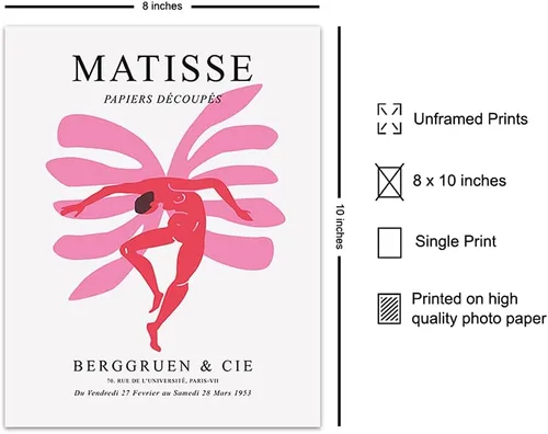 Vista 2 de Matisse - Póster decorativo – Arte de pared moderno abstracto de mediados de siglo de 8 x 10 pulgadas, arte de pared de galería, regalos