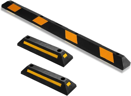 Vista 12 de ZONETECH Guía de aparcamiento de goma resistente, tope de rueda de garaje duradero de alta calidad para automóvil con borde de cinta amarilla