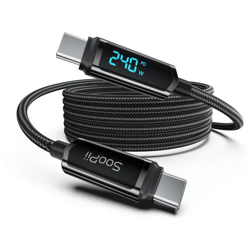 Vista 17 de SOOPII Cable USB C a USB C de 100 W, cable trenzado tipo C de nailon de 1 pie con pantalla LED para iPhone 15/15 Pro/15 Plus/15 Pro Max, MacBook