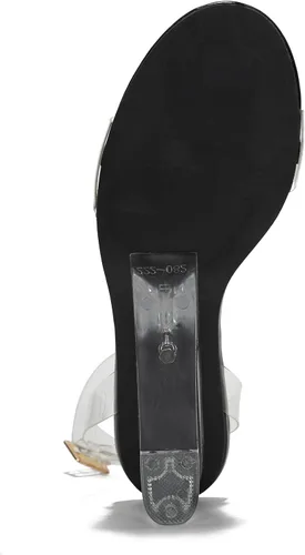 Vista 6 de Cape Robbin Nerina - Tacones transparentes para mujer, tacón grueso y transparente, con correa transparente, con tiras abiertas