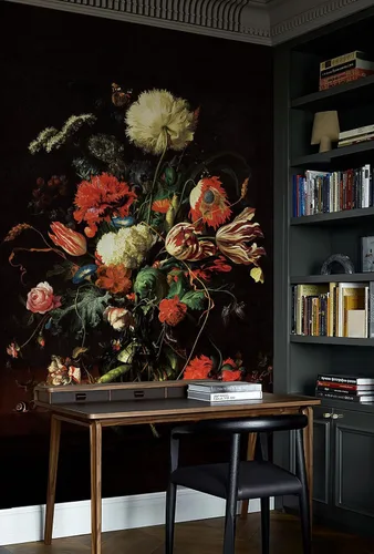 Vista 4 de Zeeko Murales de pared florales oscuros para despegar y pegar, 59 pulgadas de ancho x 98 pulgadas de alto, papel tapiz de flores 3D vintage