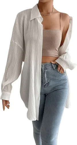 Vista 3 de SweatyRocks Blusa tipo túnica de manga larga con cuello para mujer de gran tamaño con botones