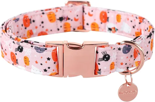 Vista 25 de Collar de perro floral azul, collar floral de algodón ajustable para primavera y verano con colgante de margarita, hebilla de liberación rápida
