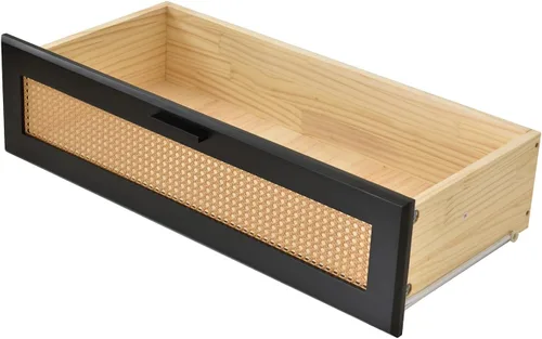Vista 9 de Armario de madera de pino con puertas de ratán y dos cajones (negro)
