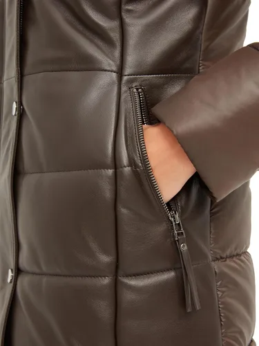 Vista 7 de Abrigo acolchado con capucha de oveja para mujer, gabardina ligera de piel de cordero real