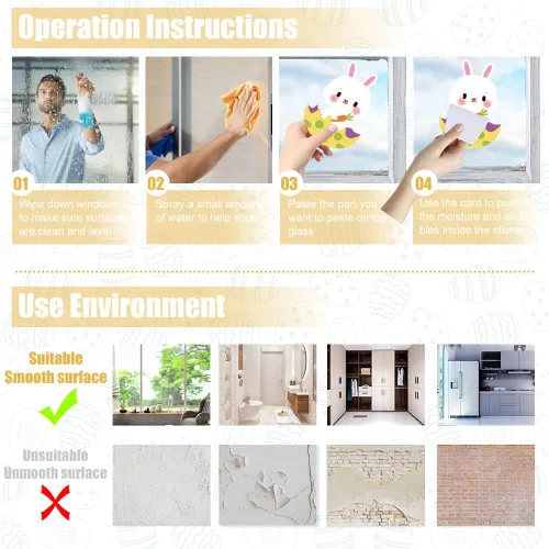 Vista 3 de 97 calcomanías de ventana para niños, 9 hojas, calcomanías de conejo de huevo, calcomanías de ventana para el hogar, oficina, suministros
