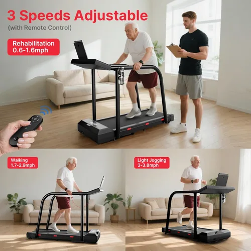 Vista 5 de Treadmill for Seniors with Long Handrails, Emergency Stop Button 4 Major Safety Protections, 300 lb Capacity, LED Display, Remote Control and