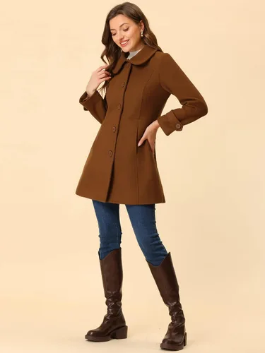 Vista 3 de Allegra K Abrigo largo con botones y cuello Peter Pan para mujer
