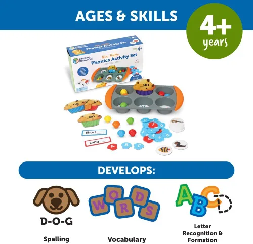 Vista 5 de Learning Resources Mini Muffin Phonics Conjunto de Actividades, Juguetes Preescolares, Actividades de Aprendizaje Preescolar, Comida de Juguete
