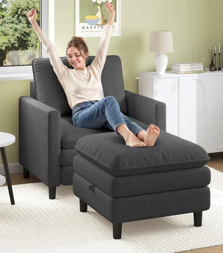 Vista 51 de Welzona Loveseat, 51" Small L Shaped Couch, Comfy Teddy Love Seat with Ottoman Set, Tool-Free Setup Loveseat Sofa with Ottoman, All-Wood Small Sofa