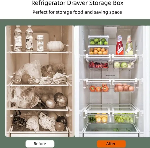 Vista 2 de YekouMax Organizador de refrigerador, contenedores organizadores de refrigerador, extraíble con asa, caja de almacenamiento para estante
