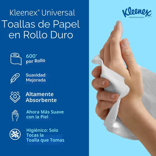 Vista 10 de Kleenex Toallas de Papel Profesionales Universales en Rollo Duro, a Granel (50606), Enrollado con Núcleo de 1.75", Bolsillos de Absorción Premium