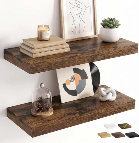 Vista 36 de Marsmiles 9.3 Inch Floating Shelves for Wall 2 Pack, 9.3" D Wood Grain Bathroom Shelves Black Finish